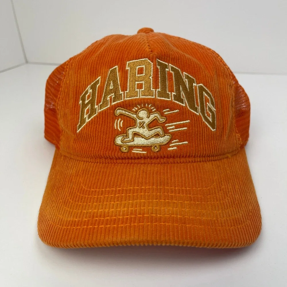 Keith Haring Mad Engine Corduroy Trucker Hat Skateboarding Orange Snapback Cap